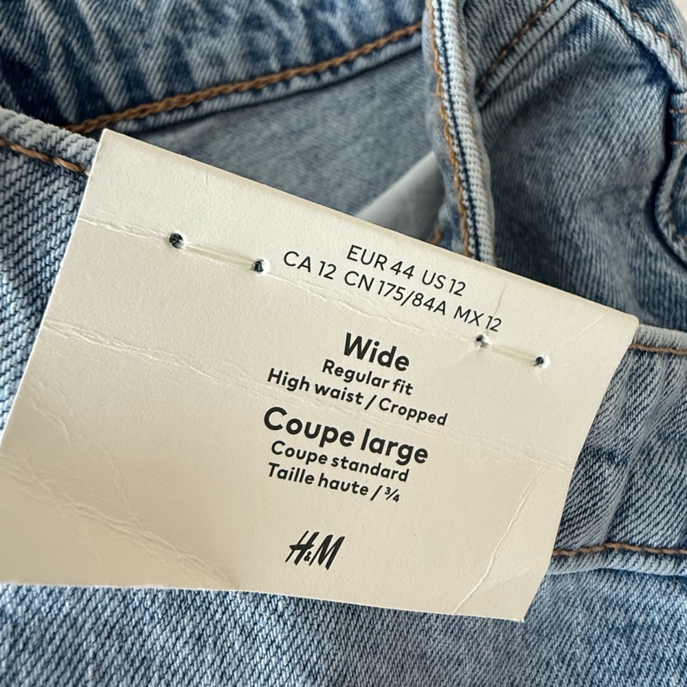 NWT H&M Light washed high waisted Wide leg cropped jeans size 12 - Picture 6 of 10